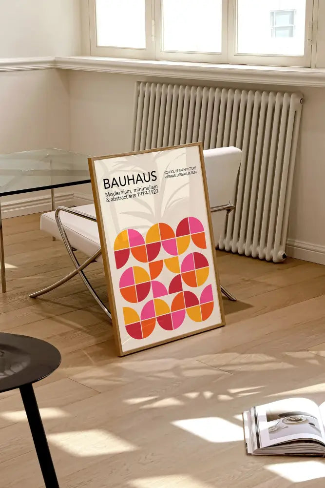 Geometric mid century orange & blue canvas print living room wall art