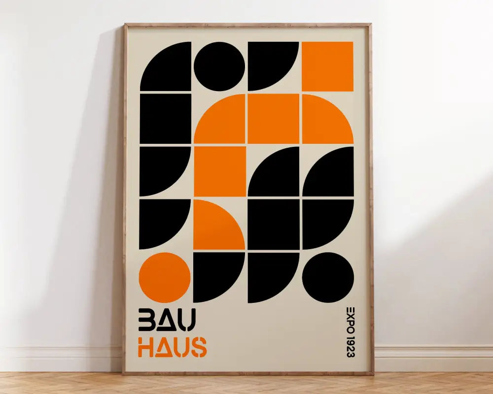Geometric mid century orange & blue canvas print living room wall art