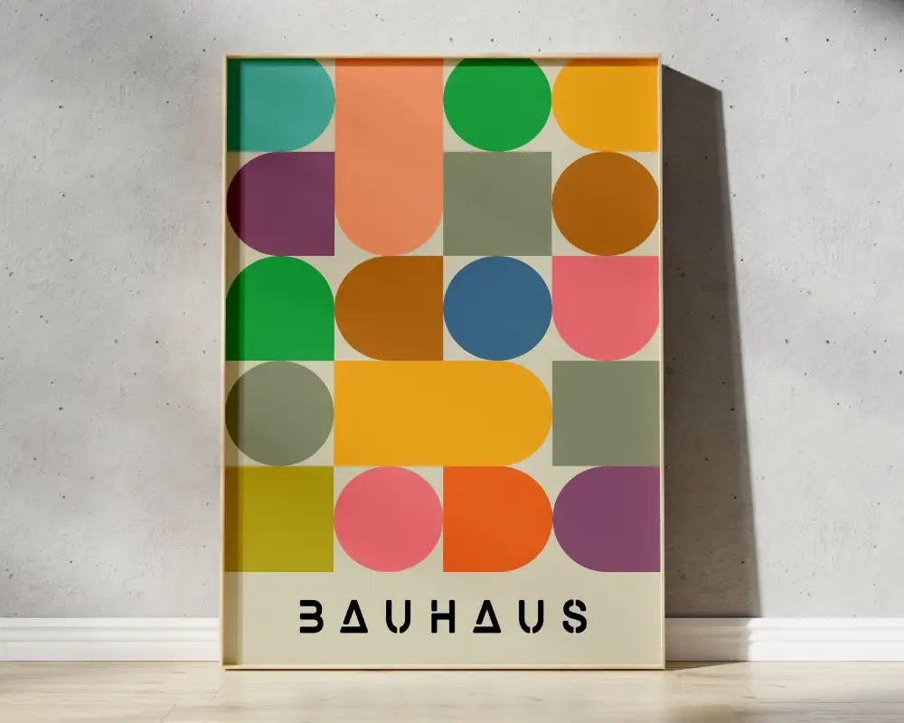 Geometric mid century orange & blue canvas print living room wall art
