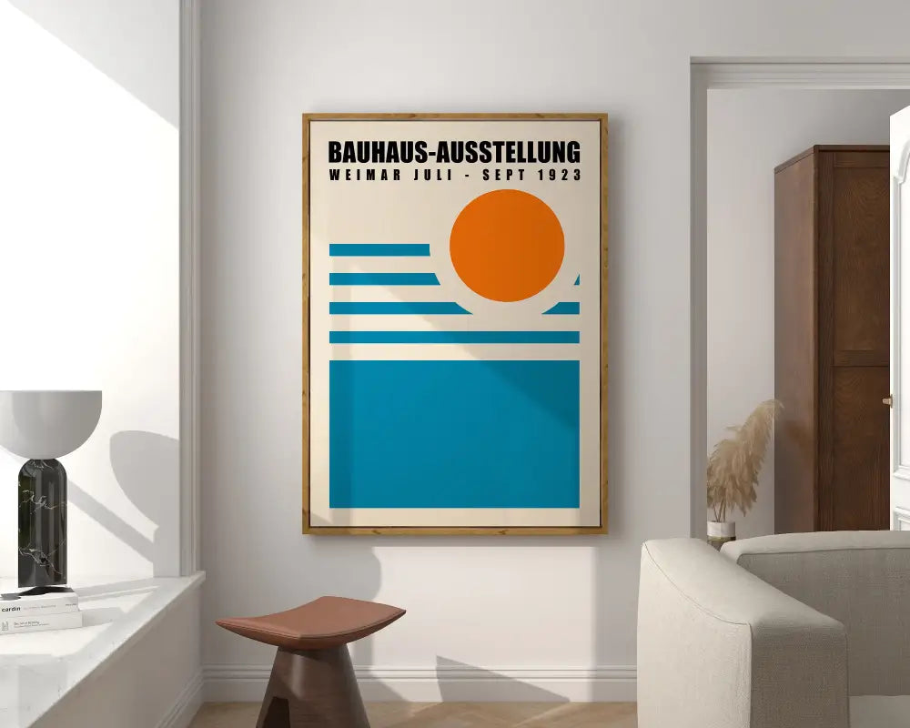 Bauhaus orange & teal geometric mid century wall art bedroom poster