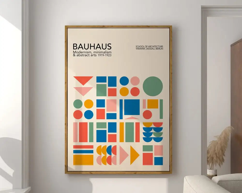 Bauhaus beige and black geometric canvas poster living room decor