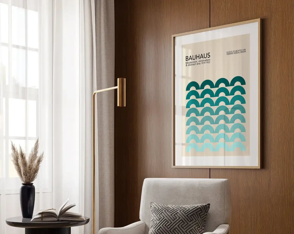 Bauhaus pink & yellow geometric canvas poster living room decor