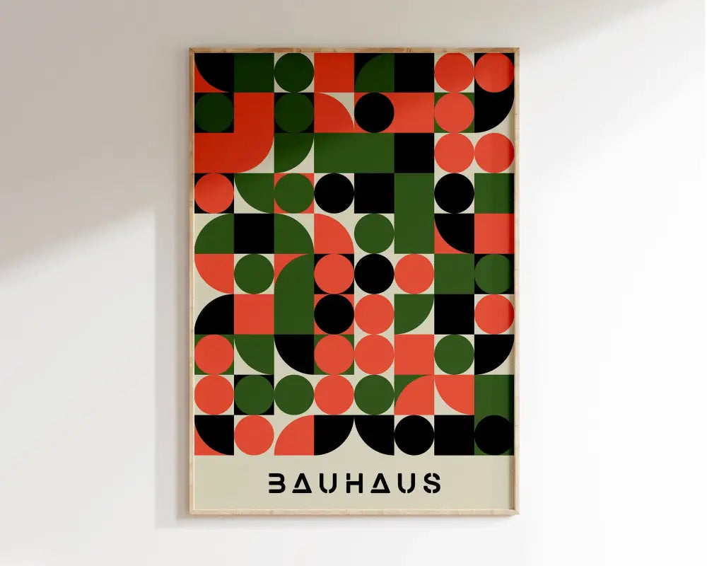 Bauhaus pink & yellow geometric canvas poster living room decor