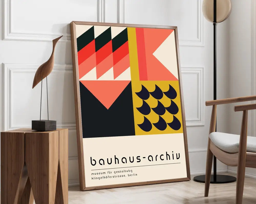 Bauhaus beige and black geometric canvas poster living room decor