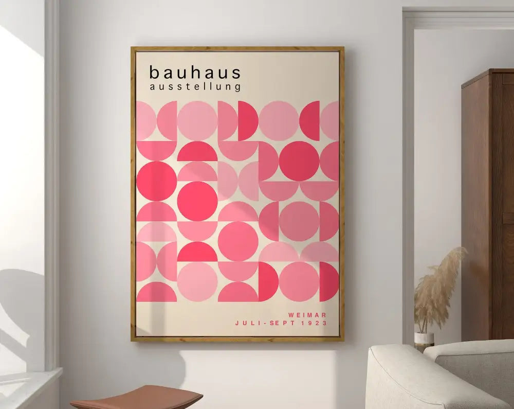 Bauhaus pink & yellow geometric canvas poster living room decor