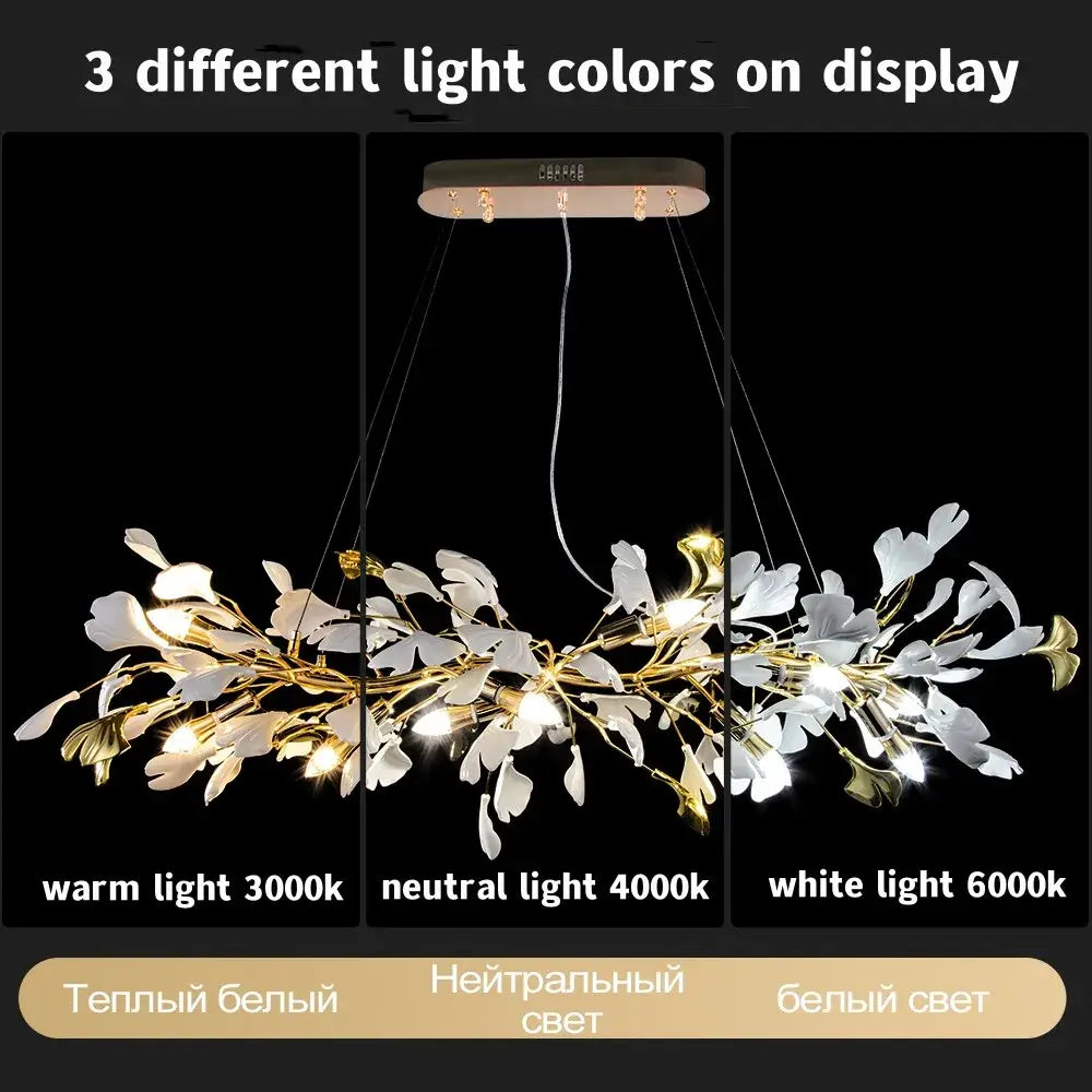 Elegant gold & white ginkgo leaf crystal chandelier living room light