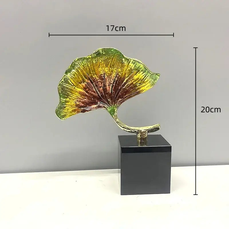 Iridescent gold & green ginkgo leaf metal sculpture living room decor