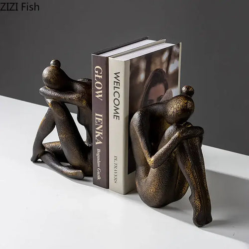 Abstract bronze and gold girl statue bookends library decor
