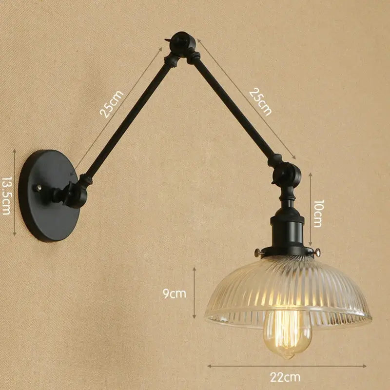 Vintage black & gold glass arm wall lamp – bedroom sconce