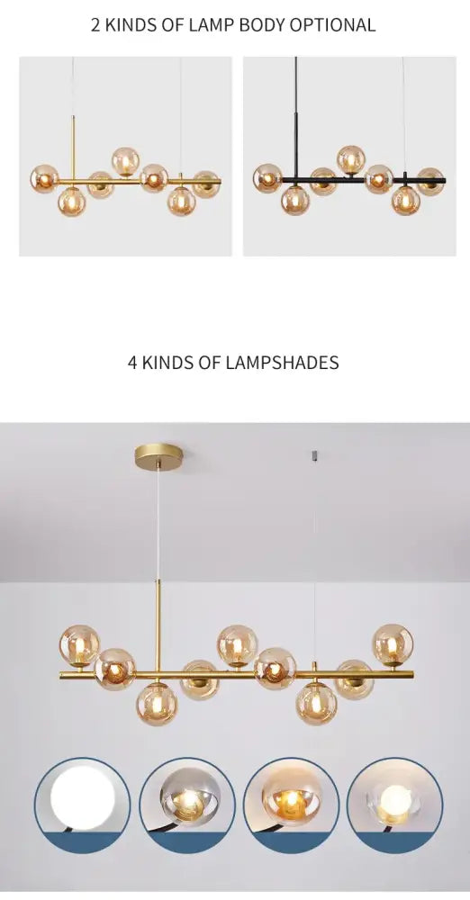 Modern gold glass ball ceiling chandelier dining room light
