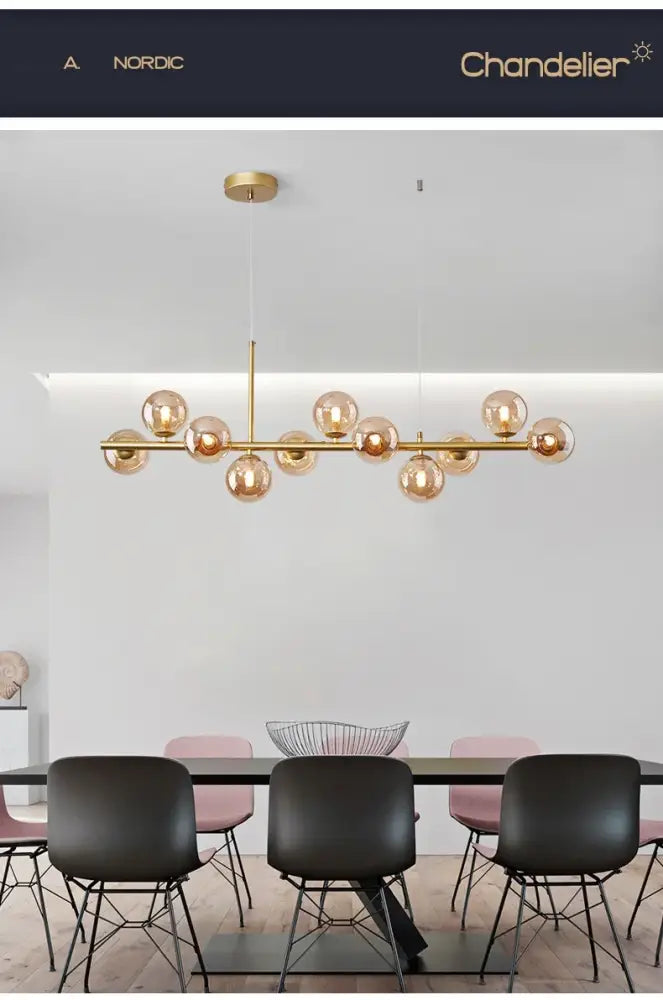 Modern gold glass ball ceiling chandelier dining room light