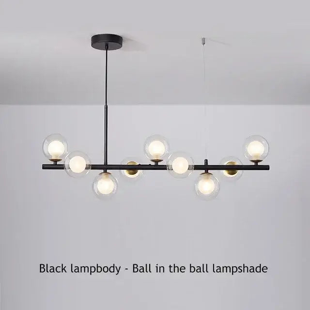 Modern gold glass ball chandelier dining room warm light