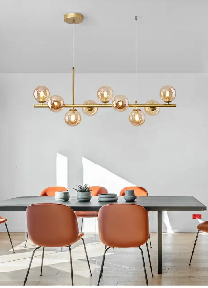 Modern gold glass ball chandelier dining room warm light