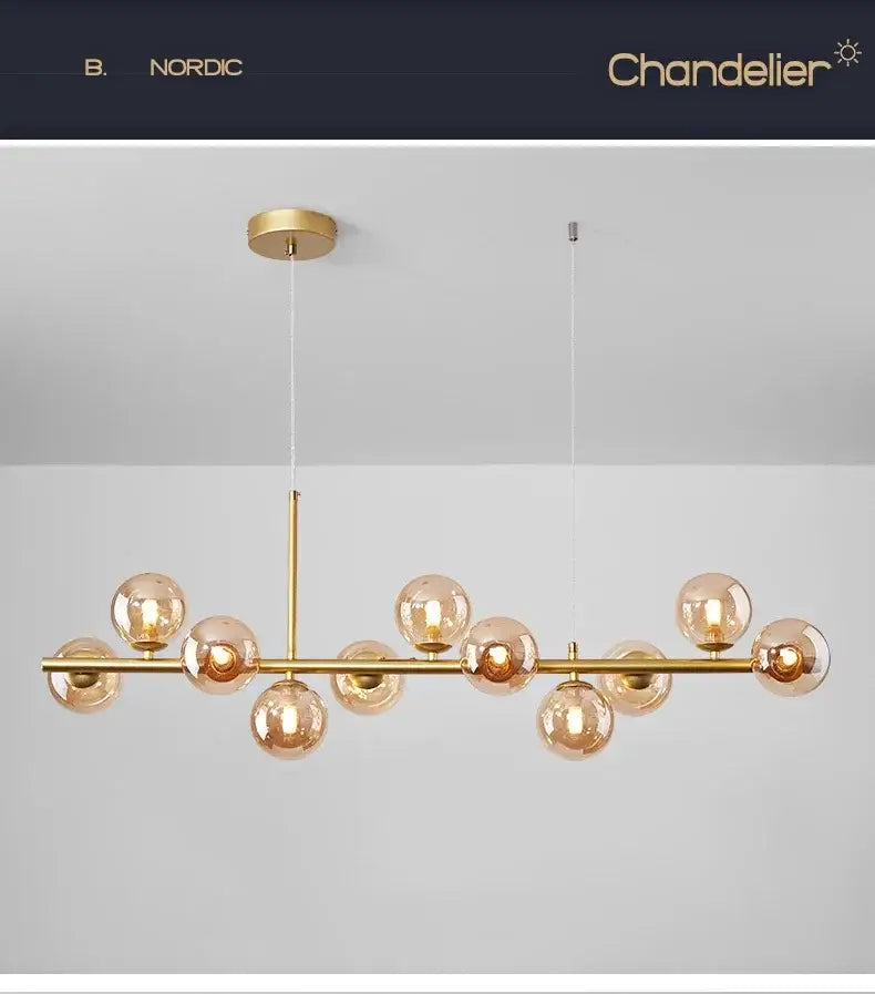 Modern gold glass ball chandelier dining room warm light