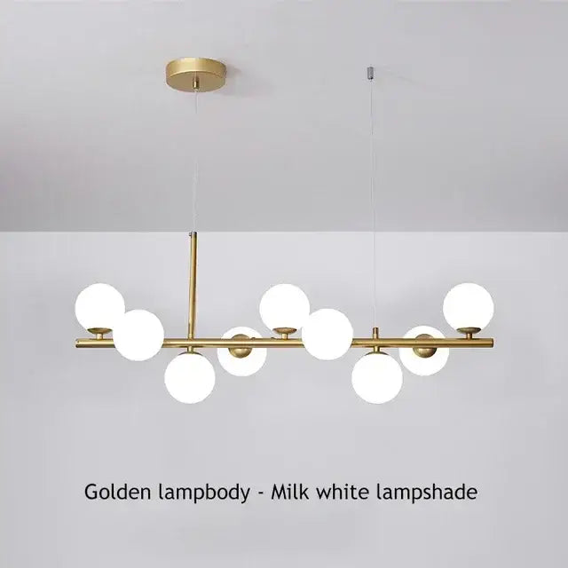 Modern gold glass ball chandelier dining room warm light