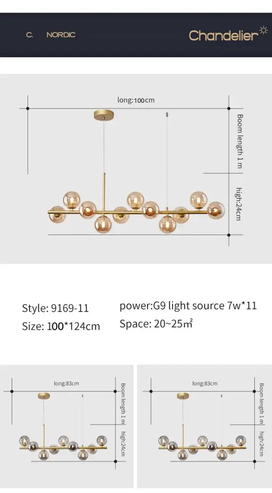 Modern black glass ball chandelier living room lighting