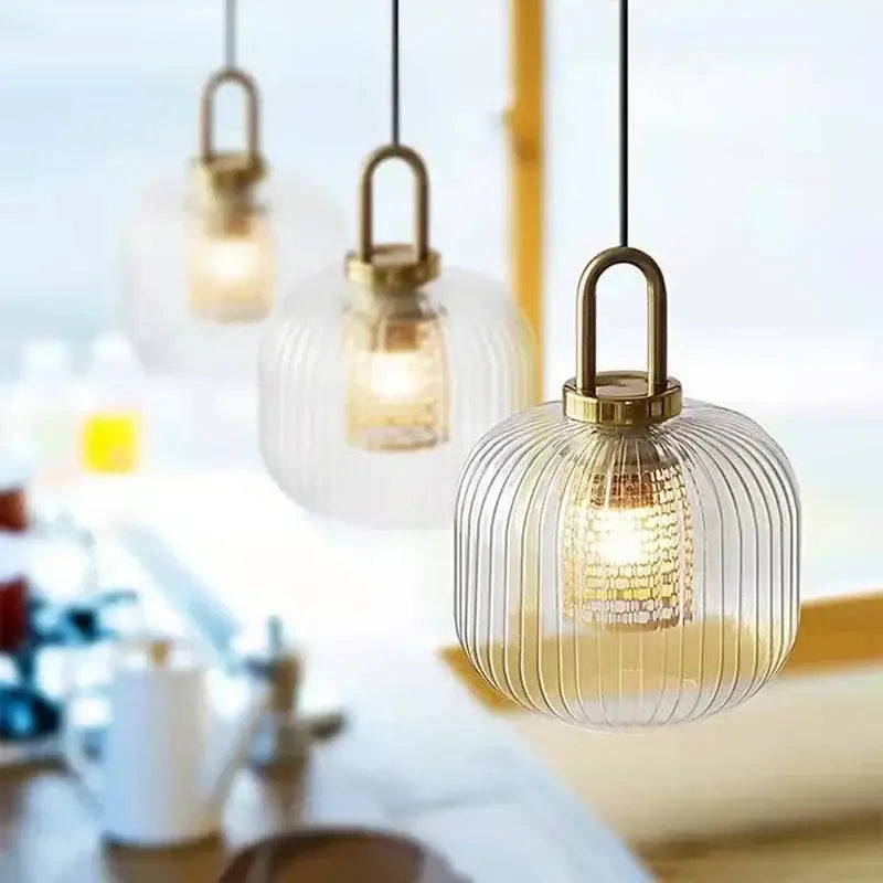 Decorbites glass stripe brass pendant light for dining room