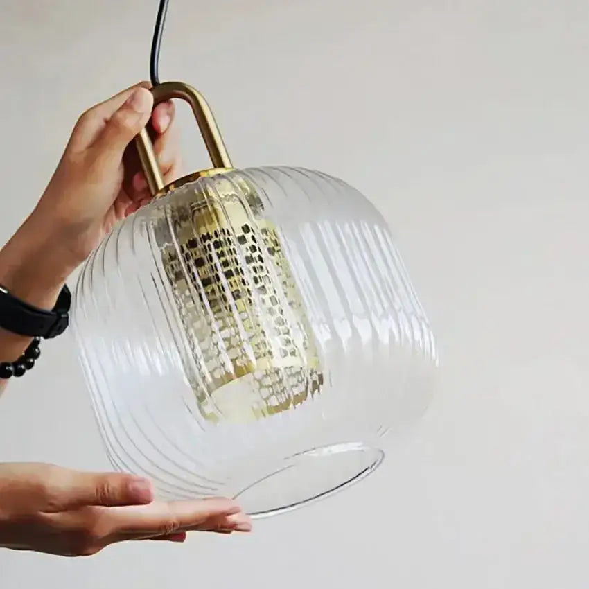 Decorbites glass stripe brass pendant light for dining room
