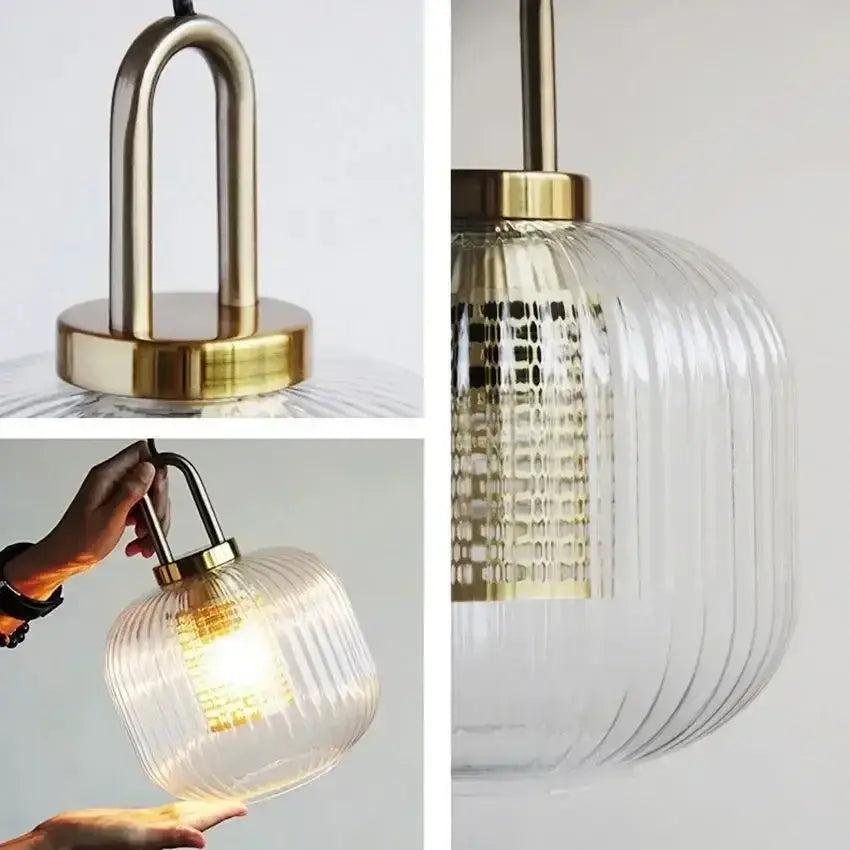 Decorbites glass stripe brass pendant light for dining room