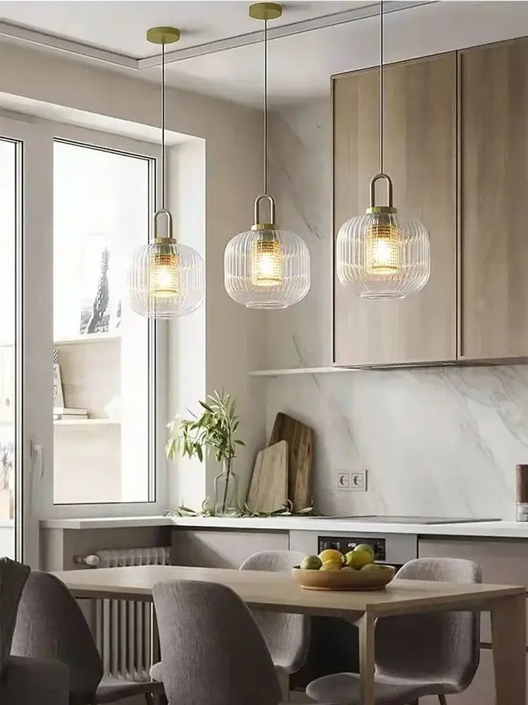 Decorbites glass stripe brass pendant light for dining room