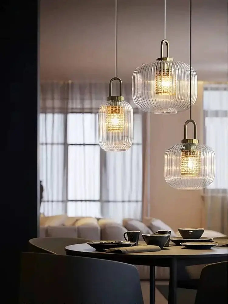 Decorbites glass stripe brass pendant light for dining room