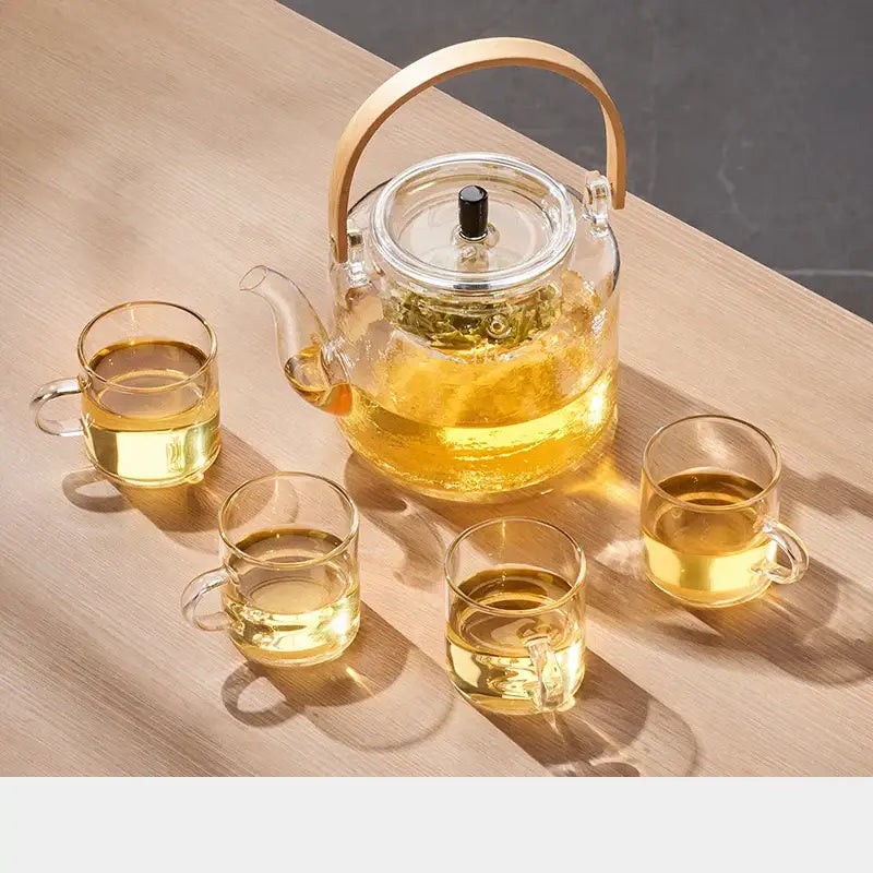 Modern glass tea pot with bamboo handle and electric base kitchen