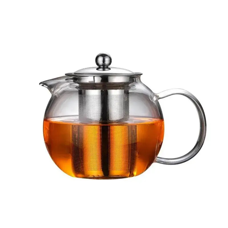 Modern glass teapot with stainless steel infuser kitchen tea kettle