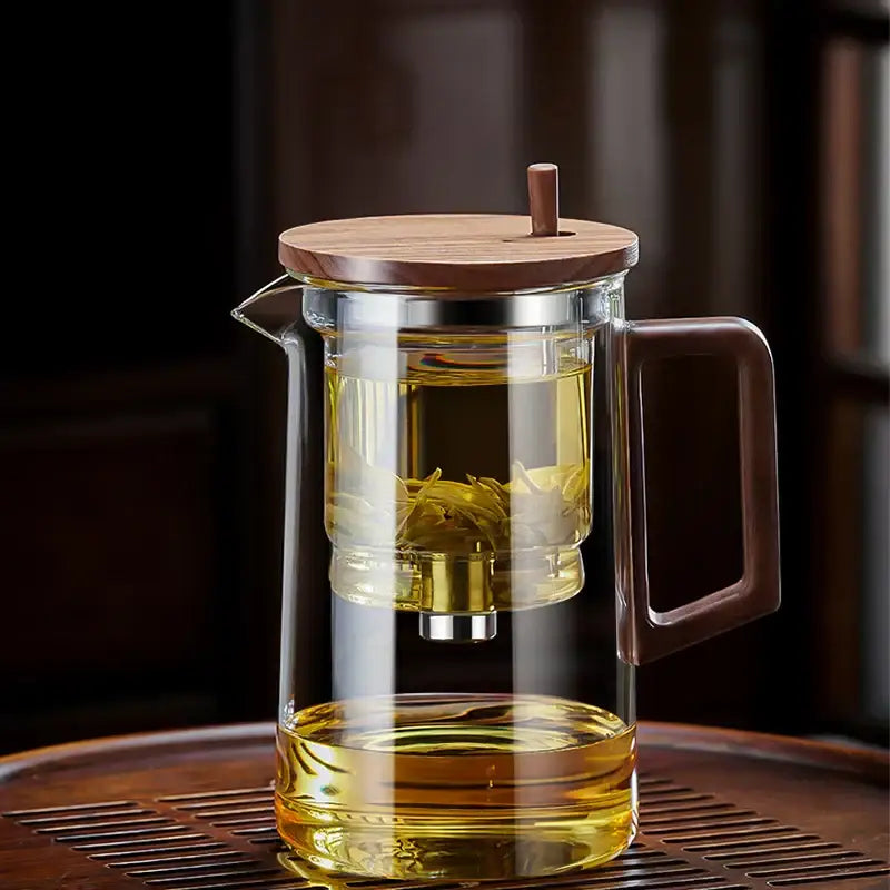 Modern glass teapot filter kettle with wood handle kitchen tea maker