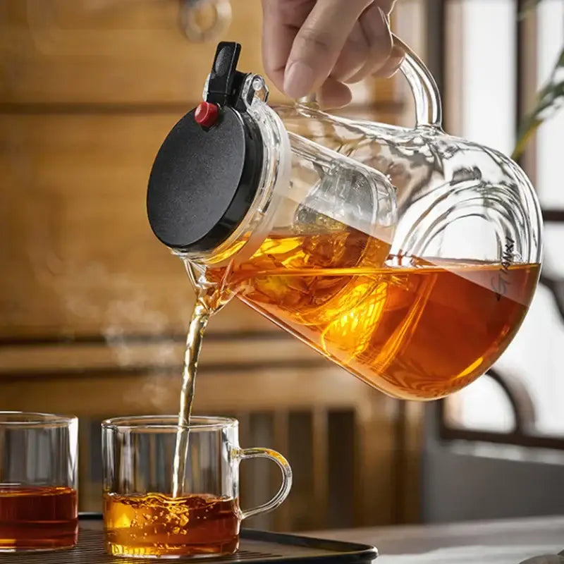 Modern clear glass teapot with infuser – kitchen tea maker