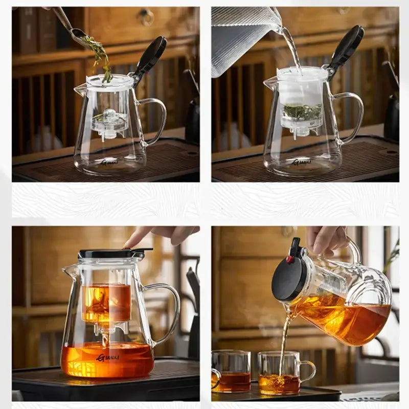 Modern clear glass teapot with infuser – kitchen tea maker