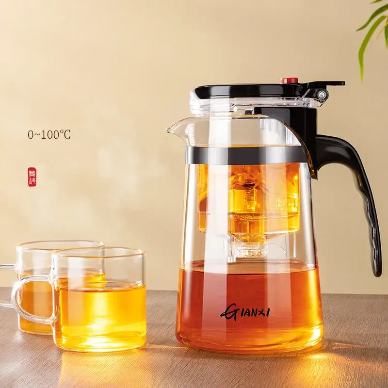 Modern glass teapot with one-button filter – kitchen glass pitcher