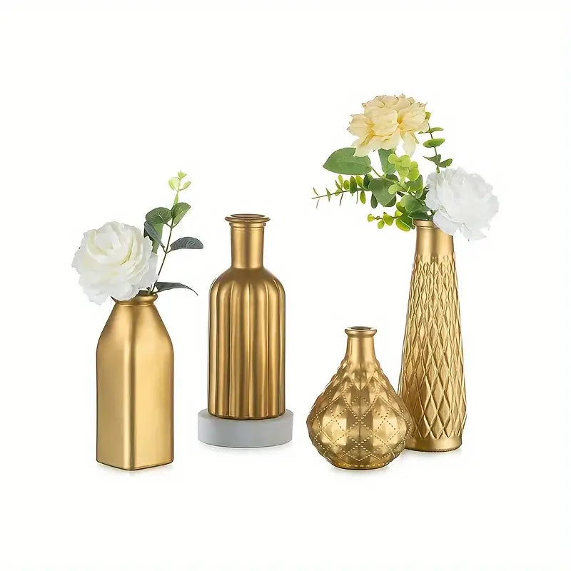 Antique gold glass vase set of 8 – living room textured decor