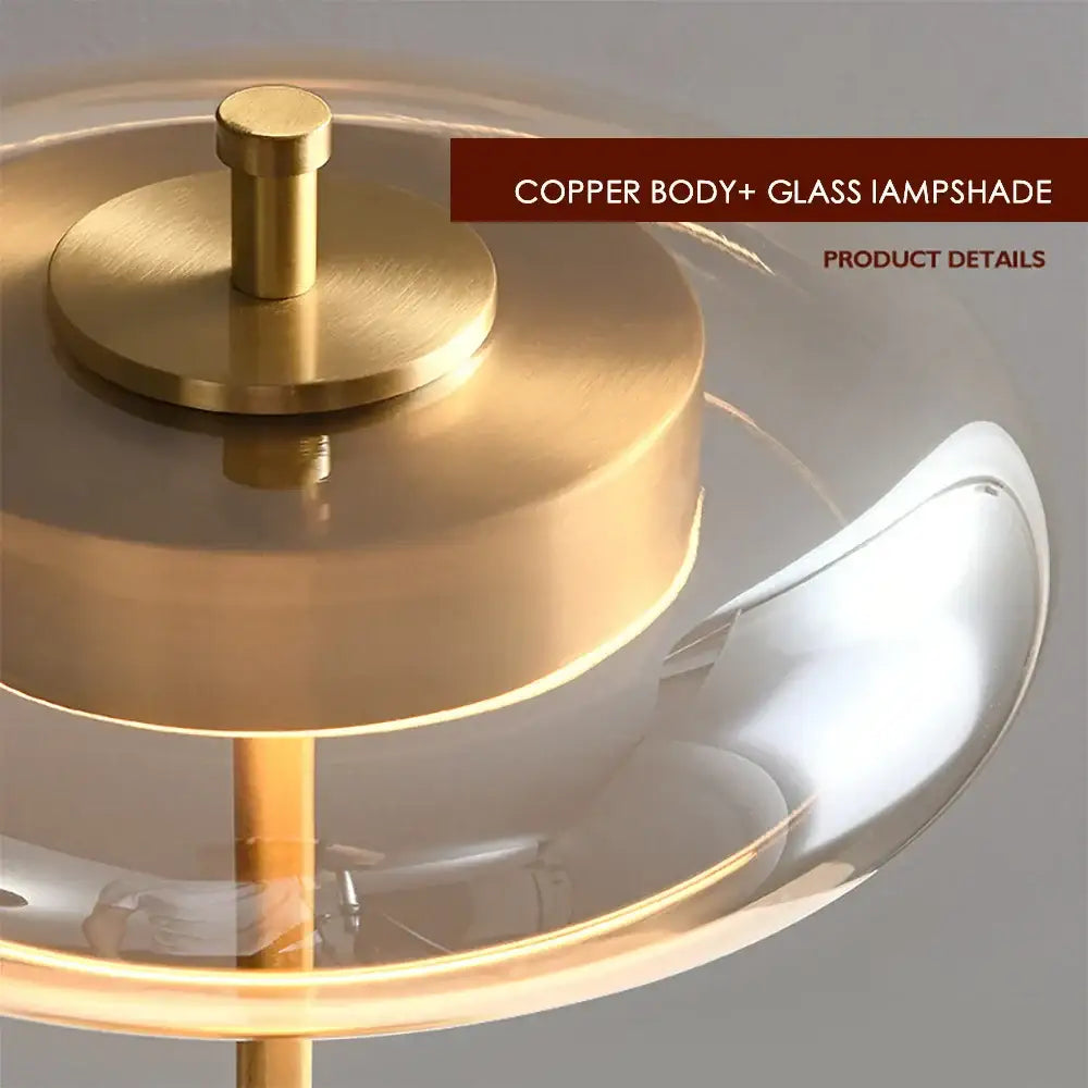 Decorbites gold lustre glass mushroom table lamp bedroom wood accent