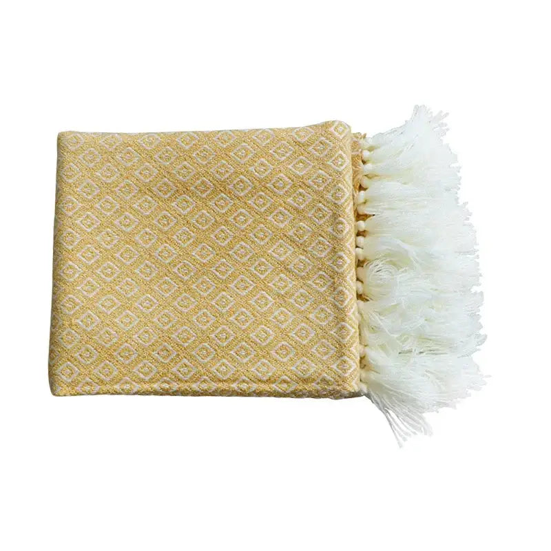 Decorbites golden knitted blanket cream geometric throw living room