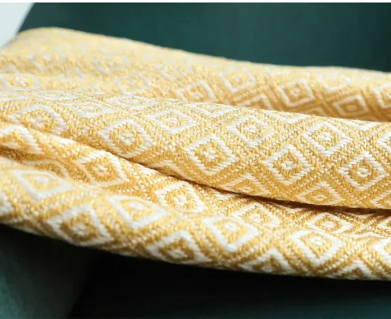 Decorbites golden knitted blanket cream geometric throw living room