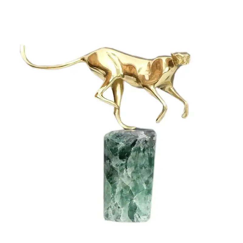 Decorbites golden leopard brass cheetah figurine green & white living room decor