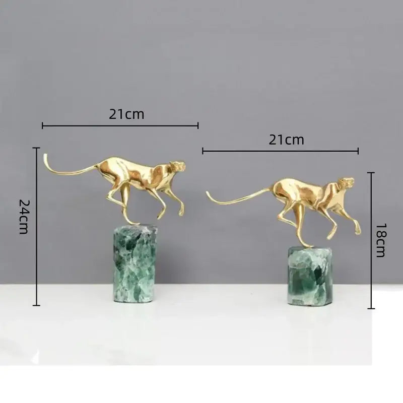 Decorbites golden leopard brass cheetah figurine green & white living room decor