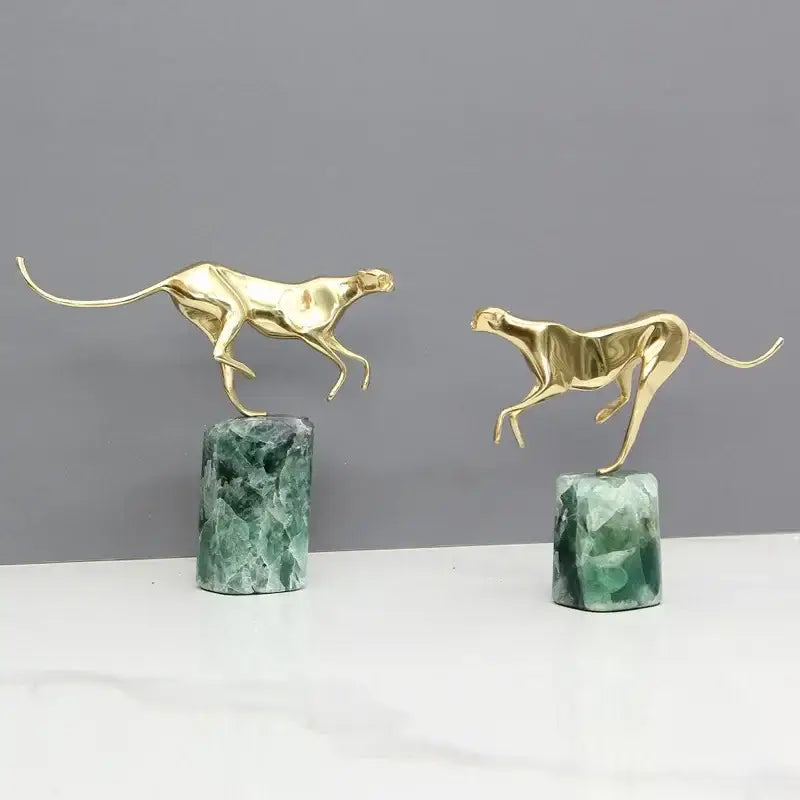 Decorbites golden leopard brass cheetah figurine green & white living room decor
