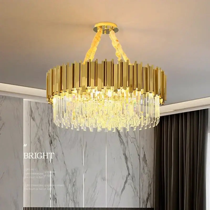 Decorbites golden luxury chandelier with crystal rods for living room