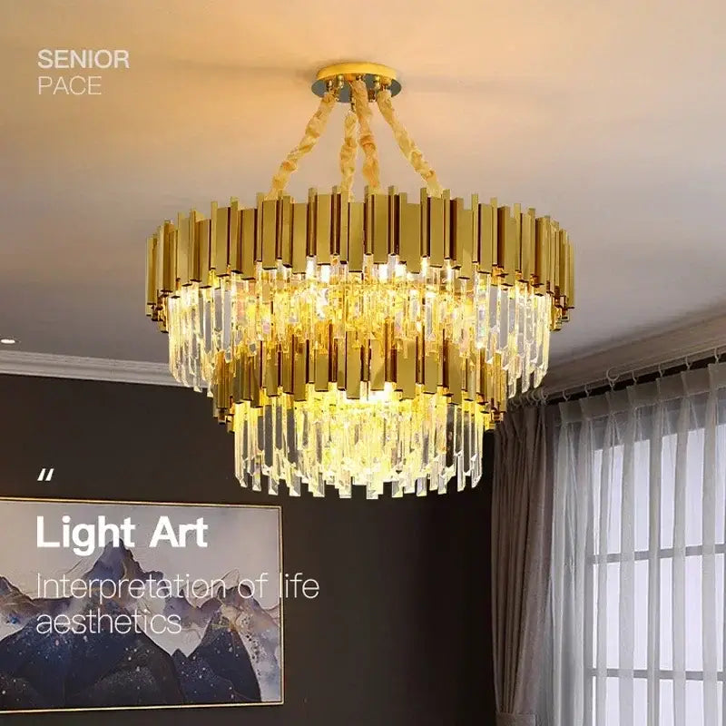 Decorbites golden luxury chandelier with crystal rods for living room
