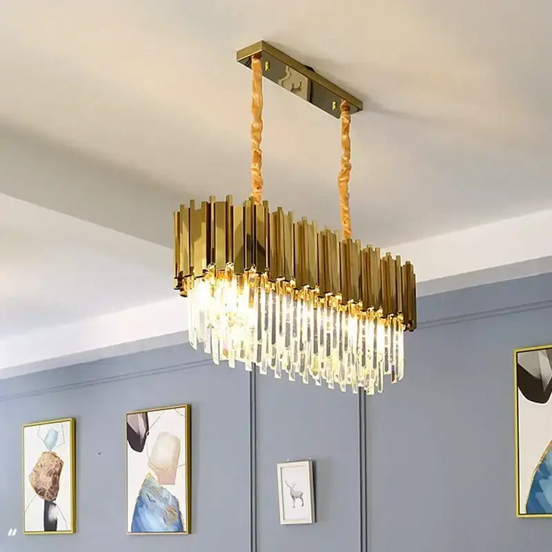 Decorbites golden luxury chandelier with crystal rods for living room