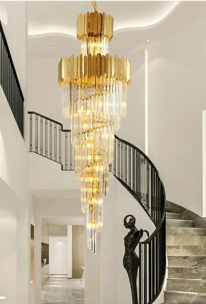 Decorbites golden luxury hotel lobby crystal staircase chandelier