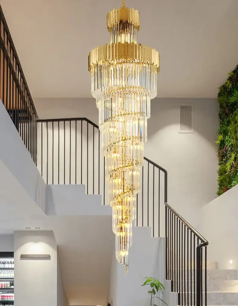 Decorbites golden luxury hotel lobby crystal staircase chandelier