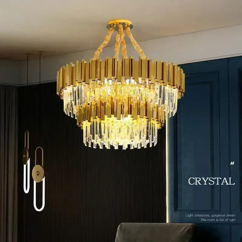 Decorbites golden luxury led crystal chandelier living room light