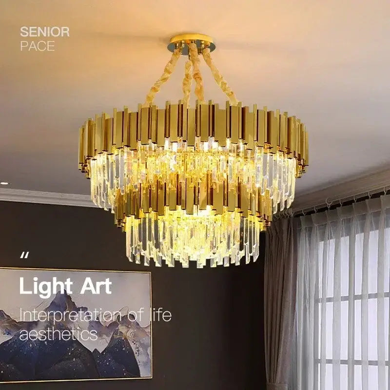 Decorbites golden luxury led crystal chandelier living room light