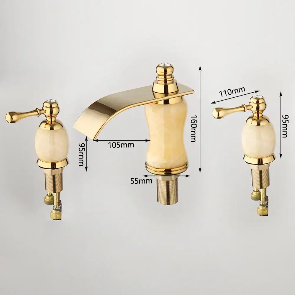Decorbites golden plated waterfall bathtub faucet with marble handles