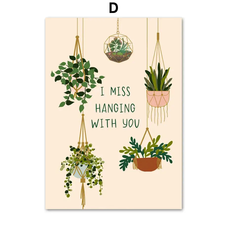 Botanical green plants and black cat framed wall art set living room