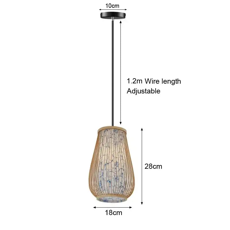 Boho natural bamboo pendant ceiling light dining room woven lamp
