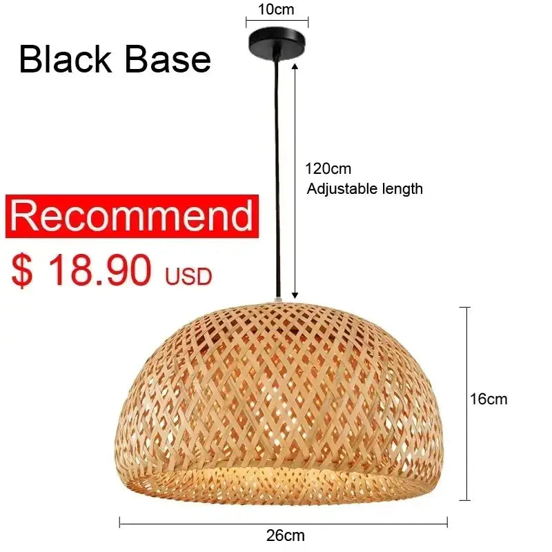Boho natural bamboo pendant ceiling light dining room woven lamp
