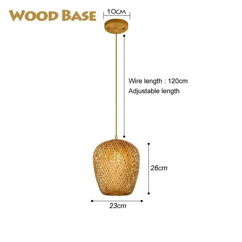 Boho natural bamboo pendant ceiling light dining room woven lamp